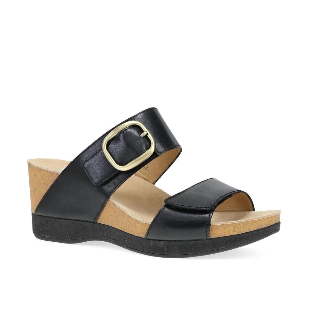 NEW DANSKO women's shannon wedge slide sandal in black burnished nappa